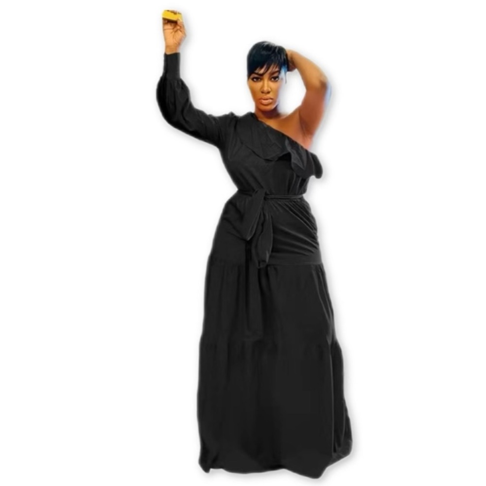 Black One Shoulder Maxi Dress